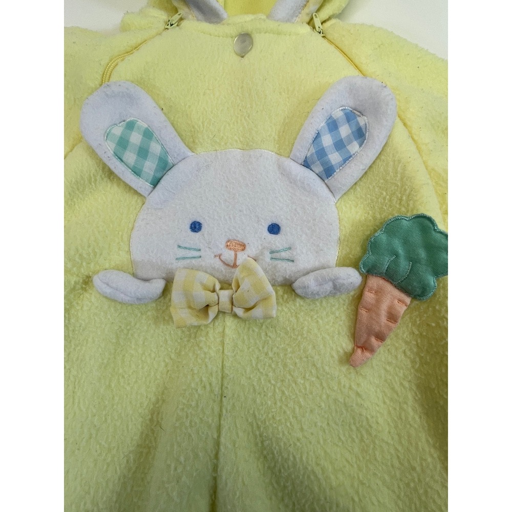 Vintage Quiltex Yellow‎ Fleece Bunny Bunting Snowsuit 6 Months Hooded Mittens